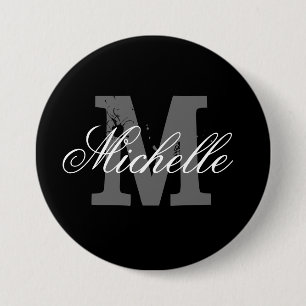 Personalised name monogram button Classy black