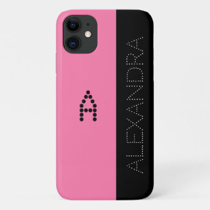 Personalised Name & Monogram Chic Font Pink Black Case-Mate iPhone Case