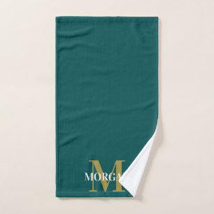 Personalised Name Monogram Dark Teal Hand Towel
