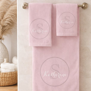 Personalised Name Monogram Dusty Rose Bath Towel Set