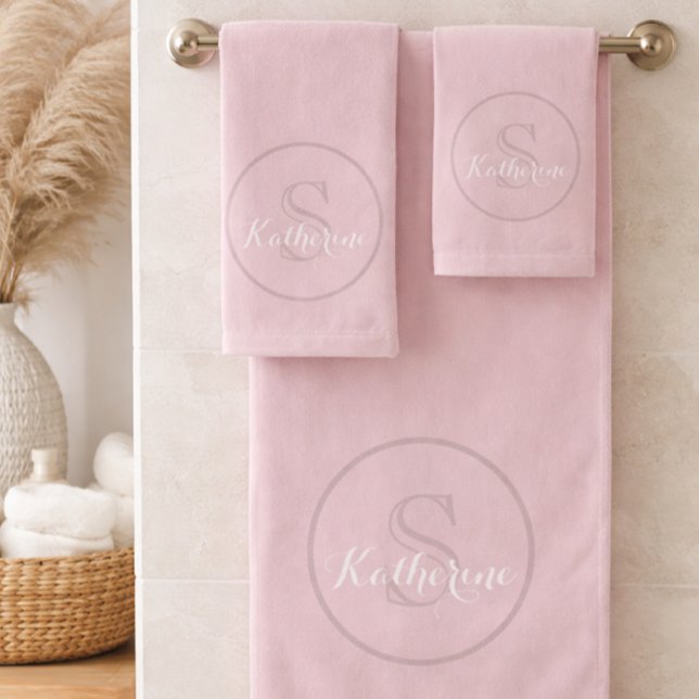 Personalised Name Monogram Dusty Rose Bath Towel Set (Creator Uploaded)