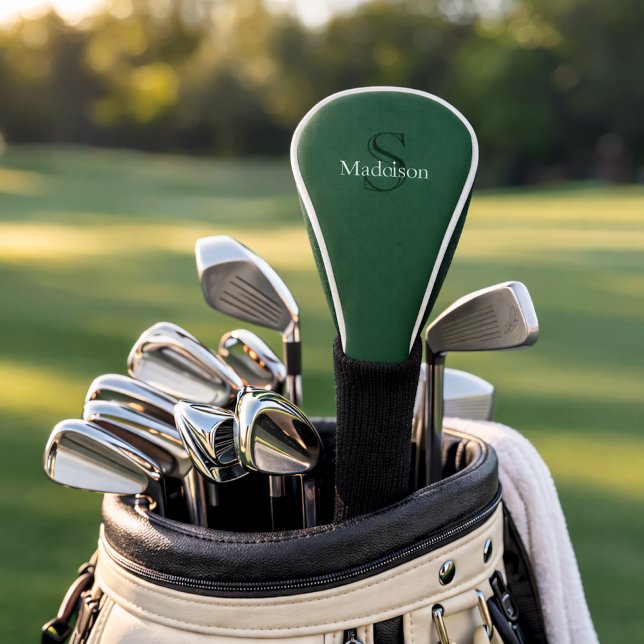 Personalised Name Monogram Emerald Green Black Golf Head Cover (Creator Uploaded)