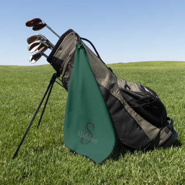 Personalised Name Monogram Emerald Green Black Golf Towel (Green)