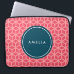 Personalised Name Monogram Geometric Pink Laptop Sleeve<br><div class="desc">Modern geometric pattern in pink with dark teal shade label. Customise this by adding your name; click the "Customise it" button and you can easily replace the placeholder text to add your text.</div>