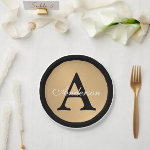 Personalised Name Monogram Gold Metallic Button  Paper Plate