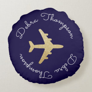 personalised name monogram - golden plane round cushion