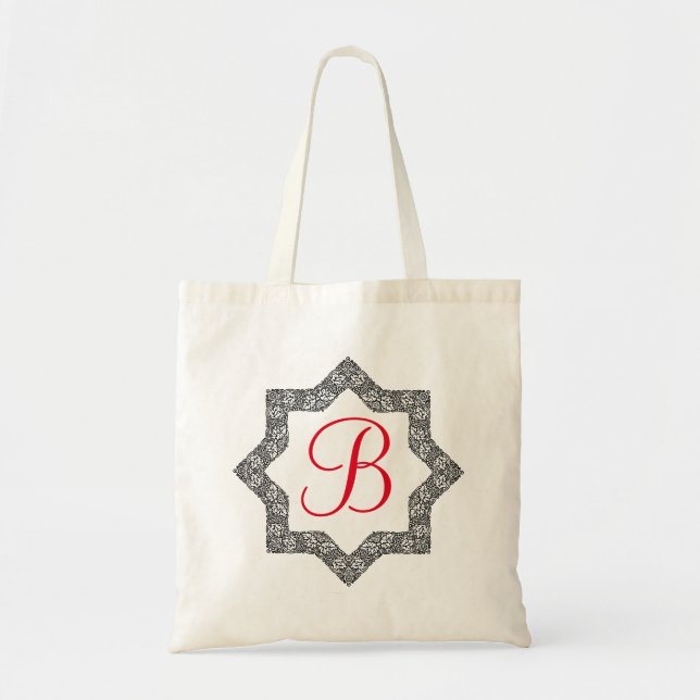 Personalised name monogram Hexagon Swirl Tote Bag (Front)