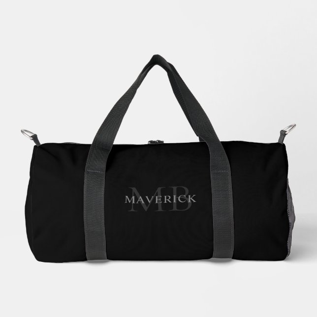 Personalised Name Monogram Initial Modern Black  Duffle Bag (Front)