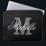 Personalised name monogram laptop sleeve | Black<br><div class="desc">Personalised name monogram laptop sleeve | Black. Elegant typography design with monogrammed initial letter.</div>