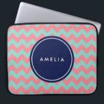 Personalised Name Monogram Light Blue & Pink Laptop Sleeve<br><div class="desc">Modern and trendy chevron pattern in a light blue and pink pastel shade. Customise this sleeve by adding your name; you can easily replace the placeholder text to add your text. For more options such as to change the font and it's size click the "Customise it" button.</div>