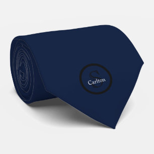 Personalised Name Monogram Navy Black Tie