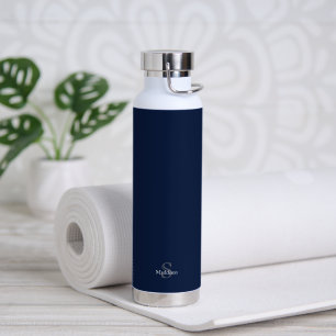 Personalised Name Monogram Navy Black Water Bottle