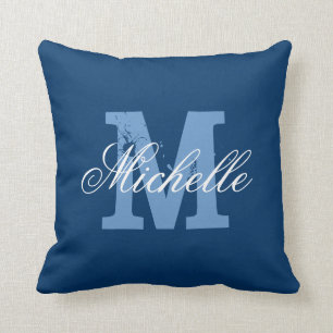 Personalised name monogram navy blue throw pillow