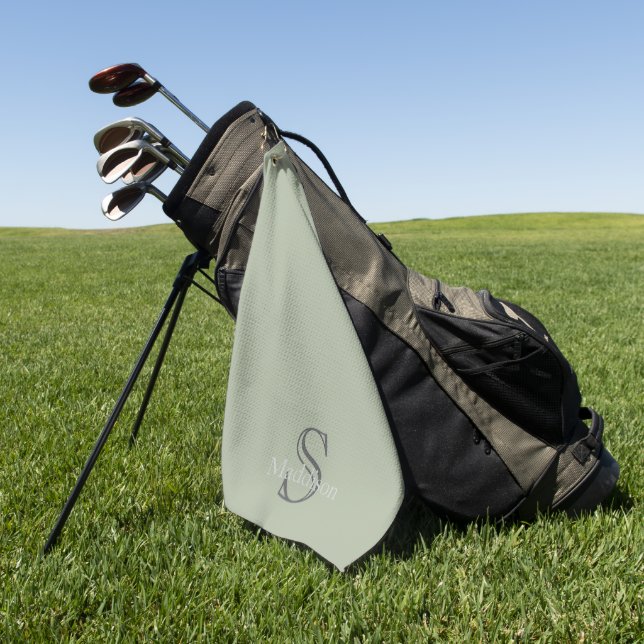 Personalised Name Monogram Olive Green Black Golf Towel (Green)