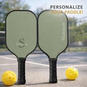 Personalised Name Monogram Olive Green Black Pickleball Paddle