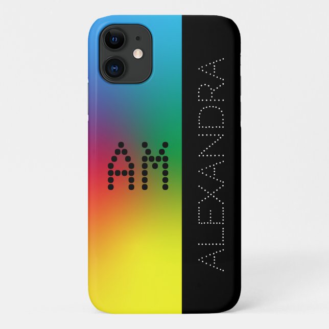 Personalised Name & Monogram On Rainbow & Black Case-Mate iPhone Case (Back)