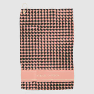 Personalised Name Monogram Peach Houndstooth  Golf Towel
