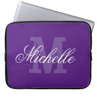 Personalised name monogram purple laptop sleeve