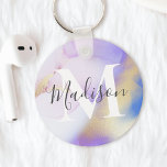Personalised Name Monogram Purple Watercolor Glam Key Ring<br><div class="desc">Easily personalise this glamourous style abstract lilac watercolor paint and faux gold spray background with your custom details.</div>