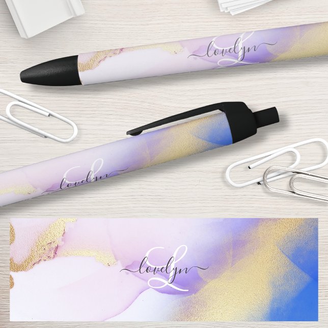 Personalised Name Monogram Purple Watercolor Luxe Black Ink Pen (Creator Uploaded)