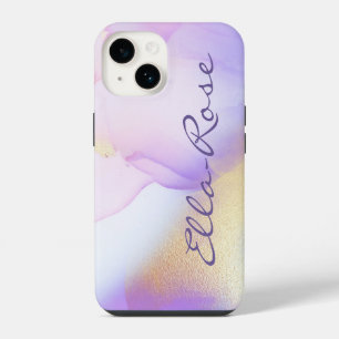 Personalised Name Monogram Purple Watercolor Luxe iPhone 14 Case
