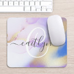 Personalised Name Monogram Purple Watercolor Luxe Mouse Pad<br><div class="desc">Easily personalise this glamourous style abstract lilac watercolor paint and faux gold spray background with your custom details.</div>