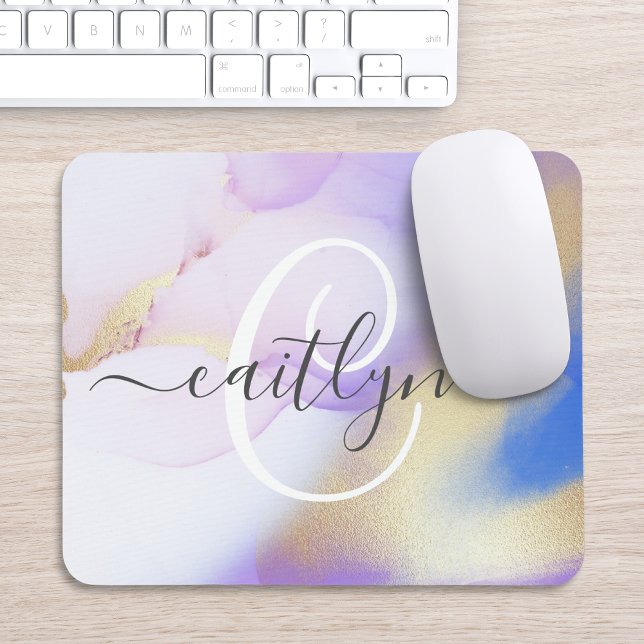 Personalised Name Monogram Purple Watercolor Luxe Mouse Pad (Creator Uploaded)
