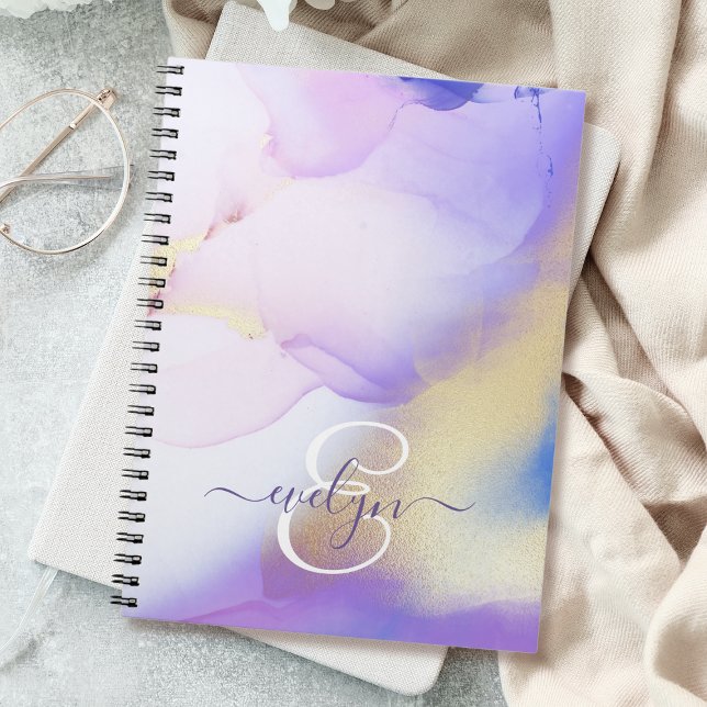 Personalised Name Monogram Purple Watercolor Luxe Notebook (Creator Uploaded)