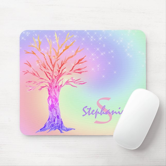 Personalised Name Monogram Rainbow Mouse Pad (With Mouse)