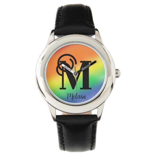 Personalised Name Monogram Rainbow  Watch (Front)