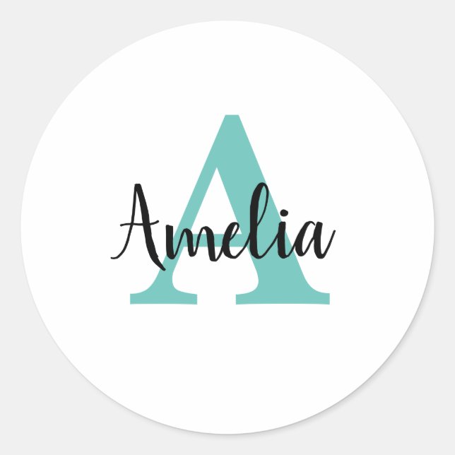 Personalised Name Monogram Script Classic Round Sticker (Front)