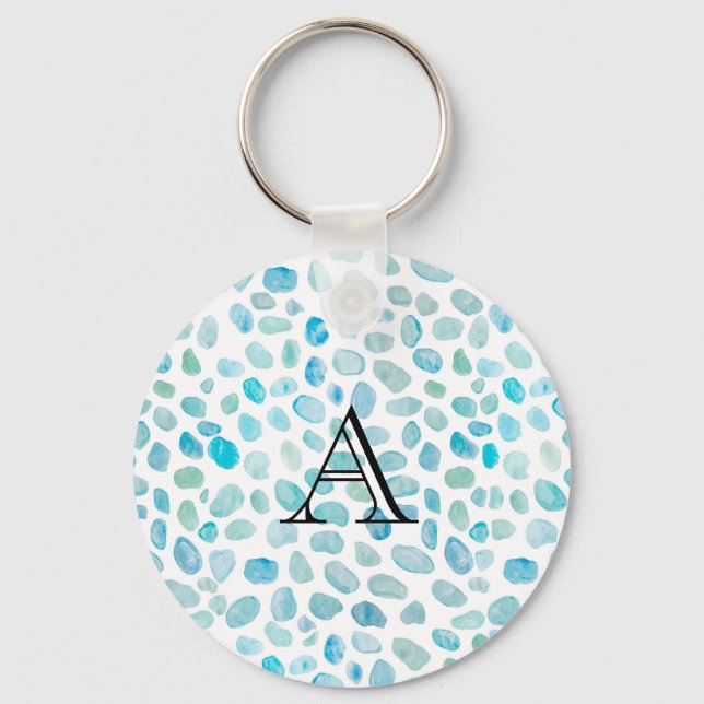 Personalised Name Monogram Sea Glass Key Ring (Front)