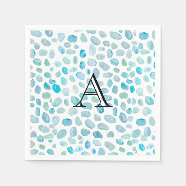 Personalised Name Monogram Sea Glass Napkin (Front)