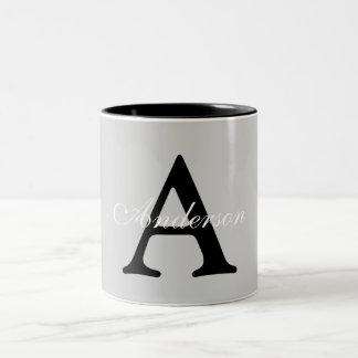 Personalised Name Monogram Silver Background Two-Tone Coffee Mug
