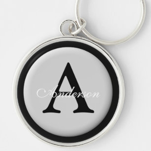 Personalised Name Monogram Silver Metallic Button  Key Ring