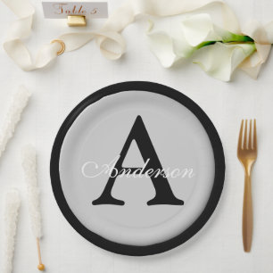 Personalised Name Monogram Silver Metallic Button Paper Plate