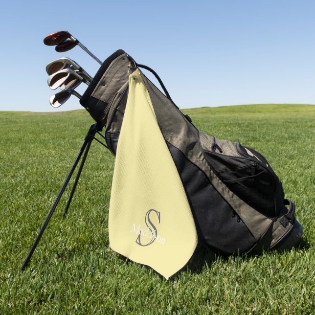 Personalised Name Monogram Soft Yellow Black Yoga Golf Towel (Green)