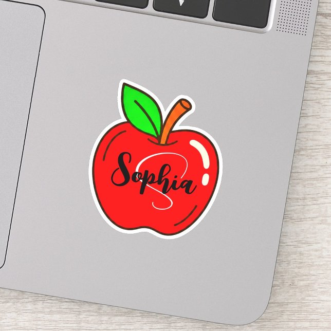 Personalised Name Monogram Tag | Red Apple Teacher (custom name teacher decal, classic apple teacher gift)