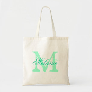 Personalised name monogram tote bag Mint green