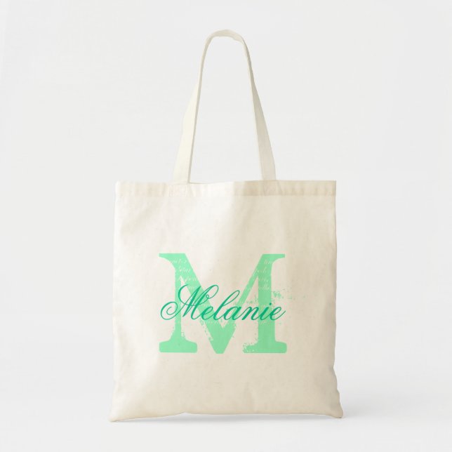 Personalised name monogram tote bag | Mint green (Front)