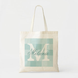 Personalised name monogram tote bag Teal mosaic