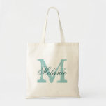 Personalised name monogram tote bag | Turquoise<br><div class="desc">Personalised name monogram tote bag | Turquoise blue / teal  green colour. Elegant logo design with monogrammed letter initials.  Cute vintage gift idea for bride and bridesmaids at weddings.</div>