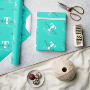 Personalised name monogram turquoise blue colour w wrapping paper