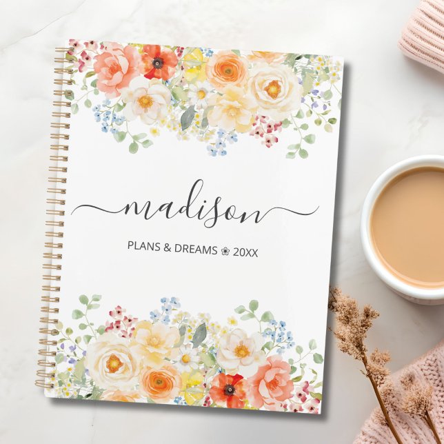 Personalised Name Monogram Watercolor Sunny Floral Planner (Creator Uploaded)