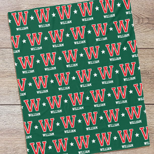 Personalised Name Monogrammed Star Red Green Fleece Blanket