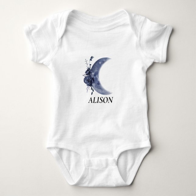 Personalised Name Moon Flower Baby  Custom Name Baby Bodysuit (Front)