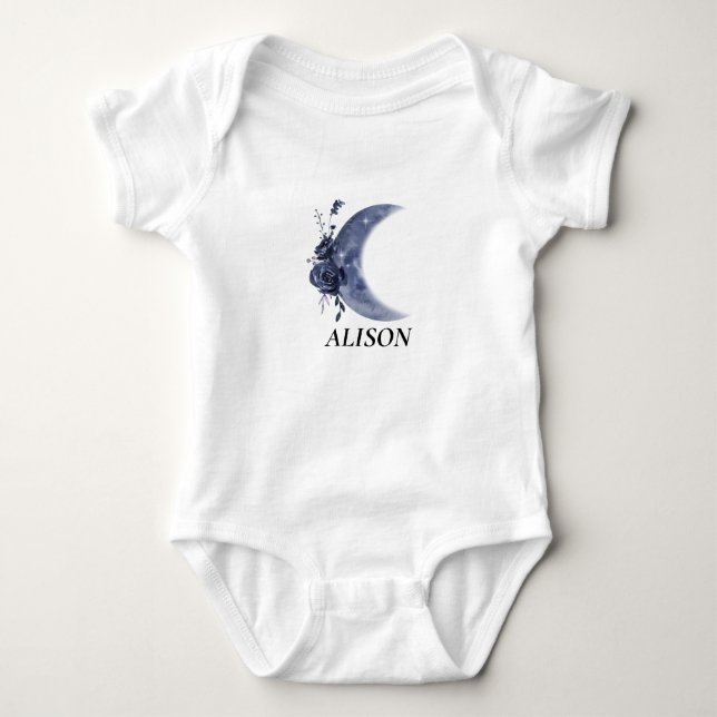 Personalised Name Moon Flower Baby  Custom Name Bodysuit (Front)