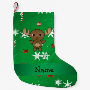 Personalised name moose green christmas pattern small christmas stocking