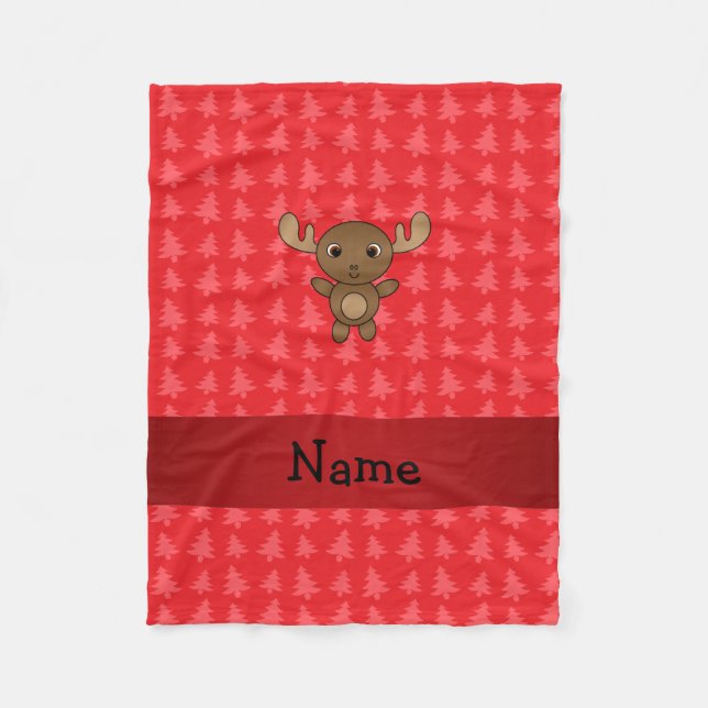 Personalised name moose red christmas trees fleece blanket (Front)