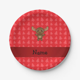 Personalised name moose red christmas trees paper plate